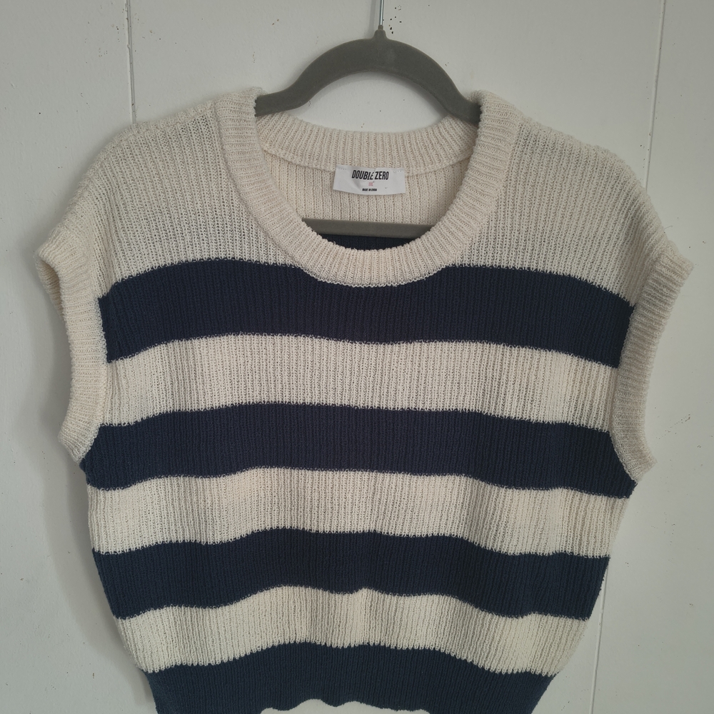 Double Zero Navy and Cream Striped Sweater